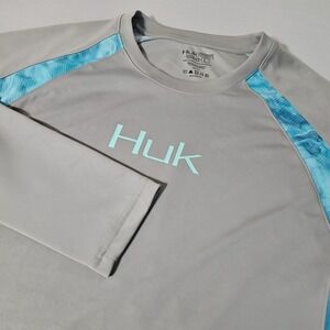 Huk Performance Fishing Shirt Icon Long Sleeve Neptune‎ Blue  Gray Large